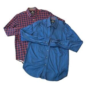 Bundle of 2 Buttercloth Men's Stretchy Cotton Button Down Shirt Size L